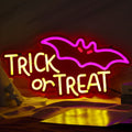 Trick or Treat bat neon sign yellow pink LED Halloween