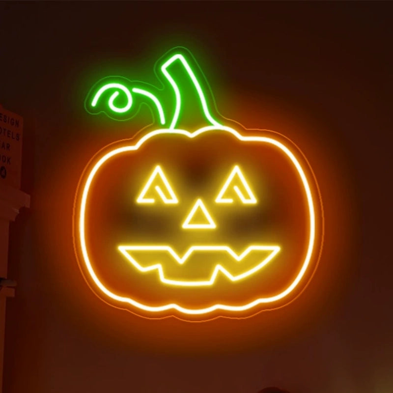 Halloween jack-o-lantern pumpkin neon sign orange green LED