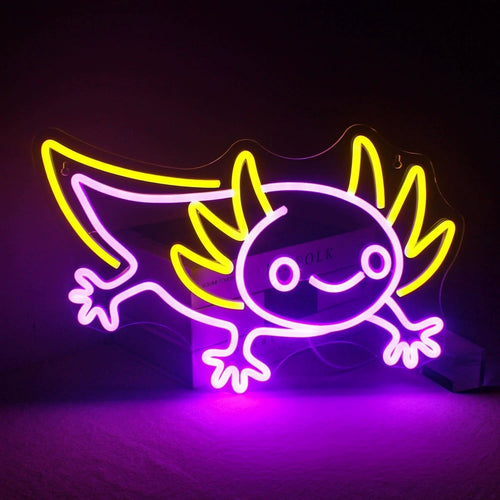 Cute axolotl neon sign pink yellow LED wall art
