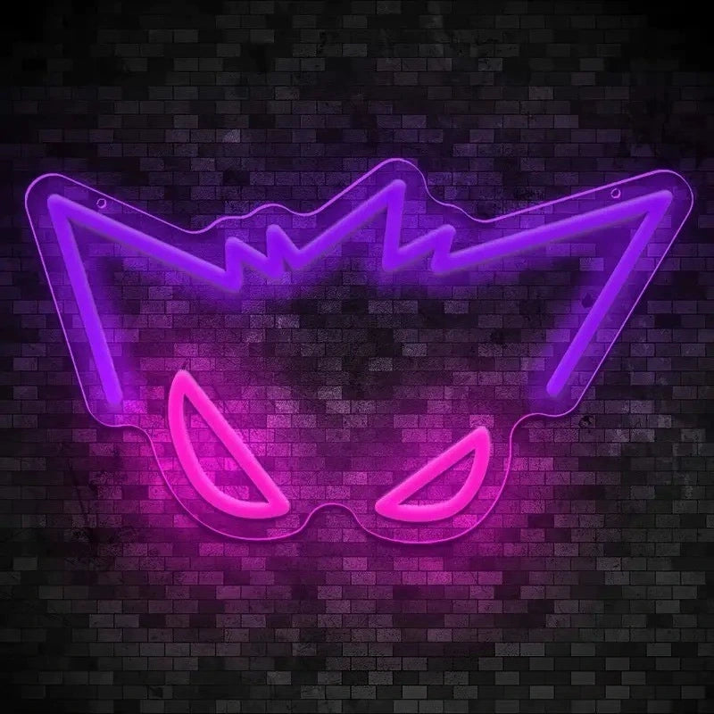Gengar mask neon sign purple pink LED Pokemon gaming
