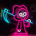 Cute grim reaper scythe neon sign pink cyan LED Halloween