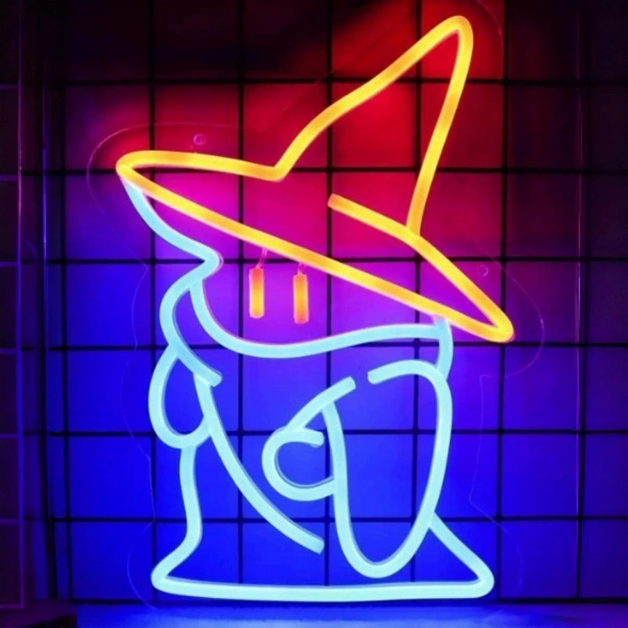 Mexican sombrero girl neon sign yellow cyan LED