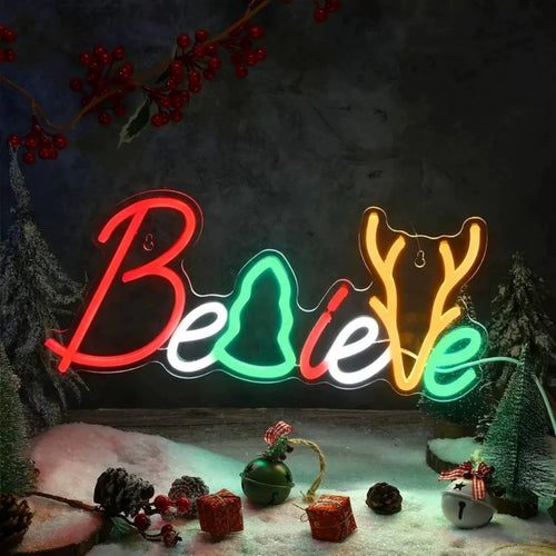 Believe Christmas Multicolor Neon Sign 410x190mm