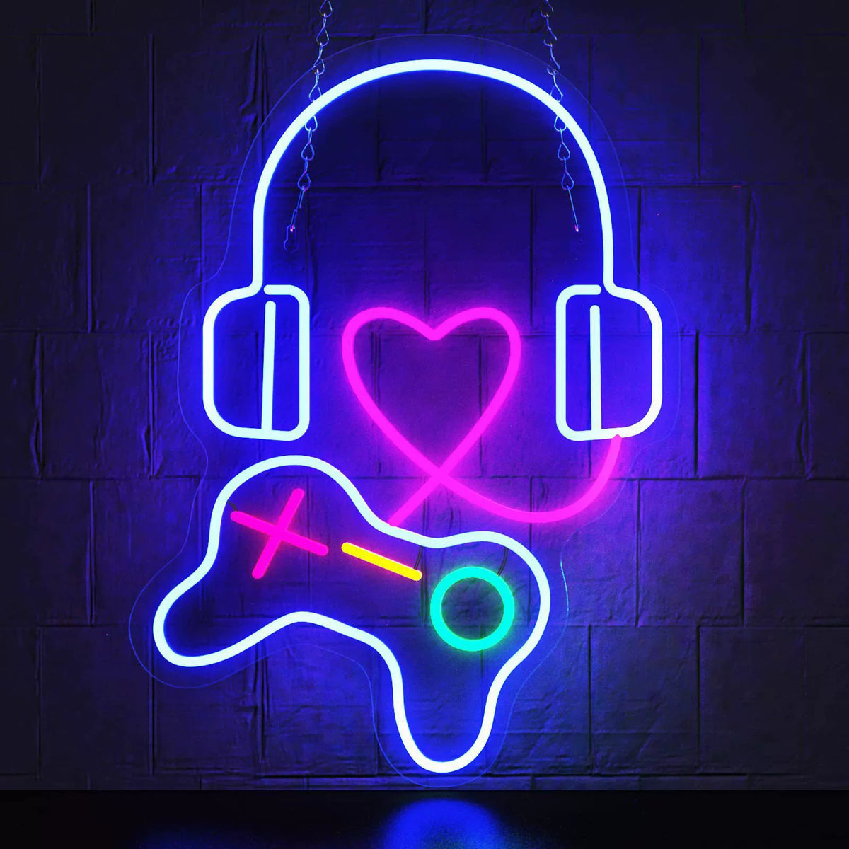 Gaming Headset Heart Controller Multicolor Neon Sign 410x290mm