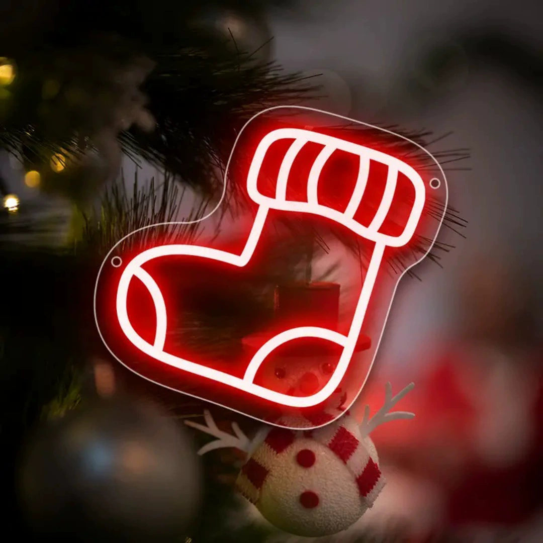 Christmas Stocking Red Neon Sign 305x290mm