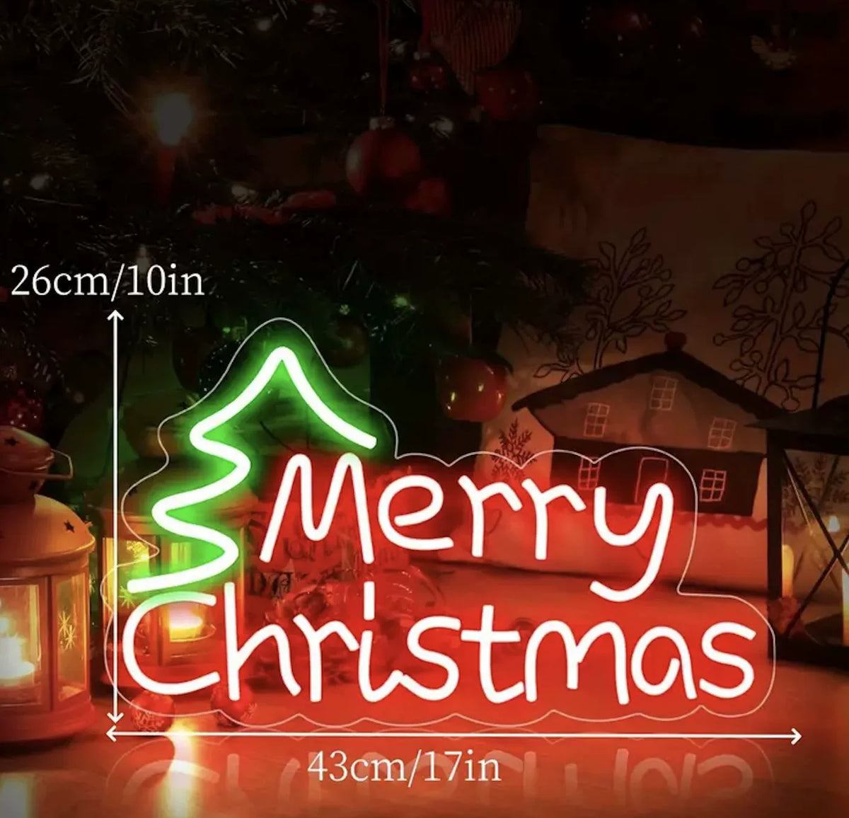 Merry Christmas Tree Dual Color Neon Sign 410x260mm