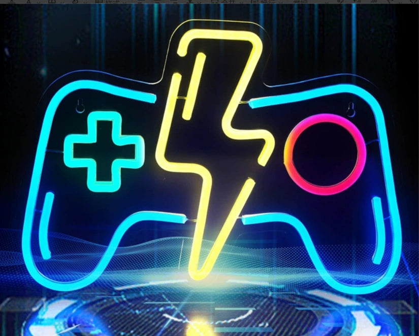 Game Controller with Lightning Bolt Tricolor Neon Sign 380x280mm