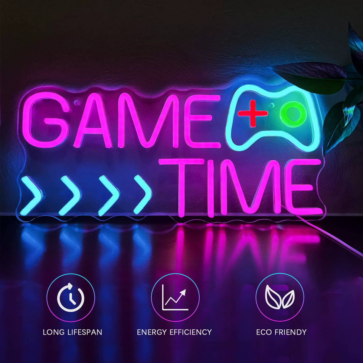 GAME TIME with Controller Tricolor Neon Sign 420x200mm