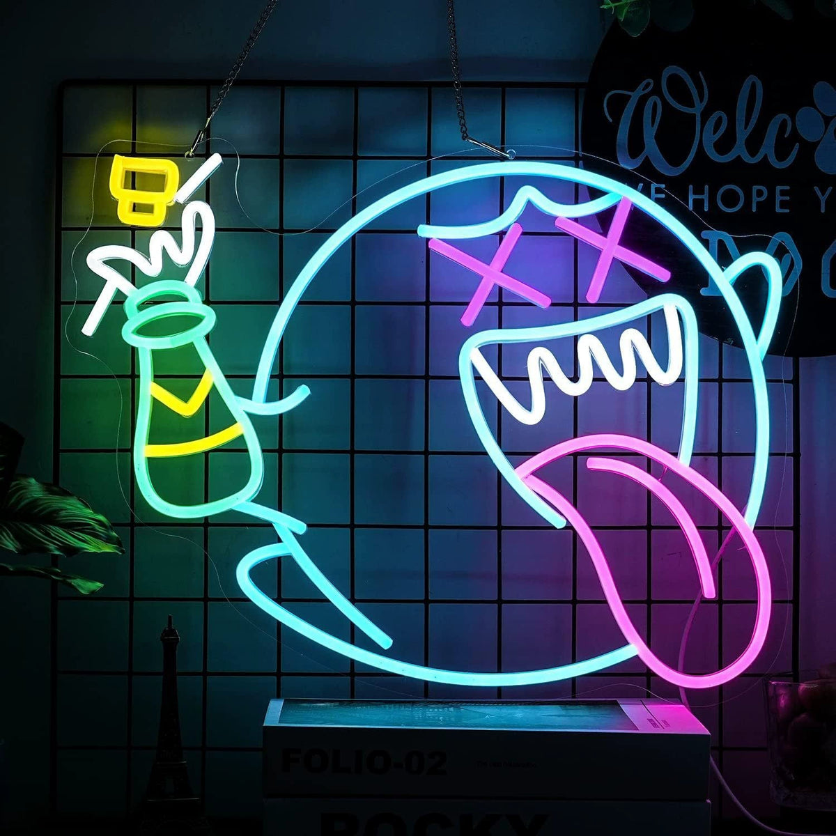 Boo Ghost XX Eyes Cocktail Multicolor Neon Sign 425x315mm