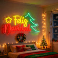 Feliz Navidad Star Tree Tricolor Script Neon Sign 410x240mm