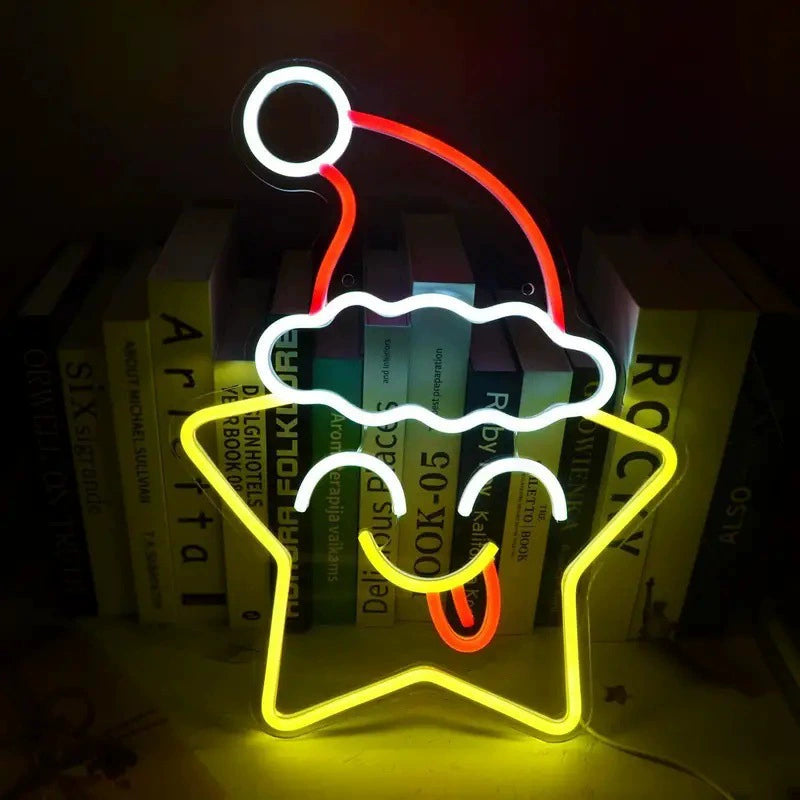 Christmas Star Santa Hat Wink Tricolor Neon Sign 420x320mm