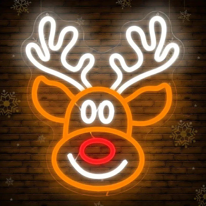 Rudolph Reindeer Face Tricolor Neon Sign 280x315mm