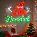 Feliz Navidad Antlers Santa Hat Tricolor Neon Sign 400x333mm