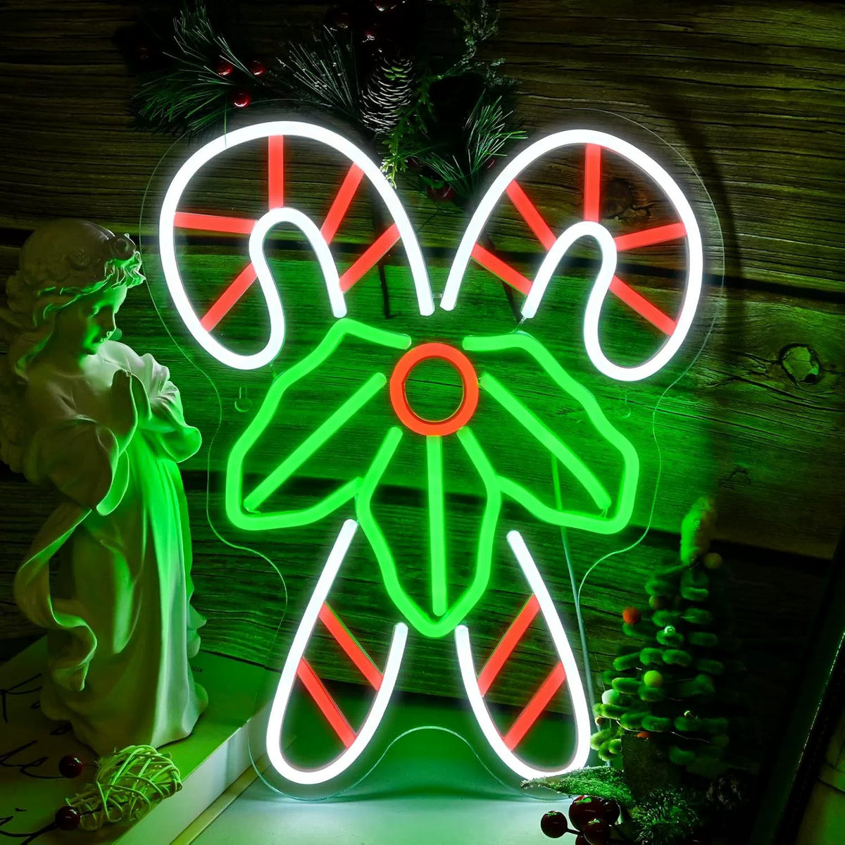 Christmas Candy Canes Bow Tricolor Neon Sign 400x320mm