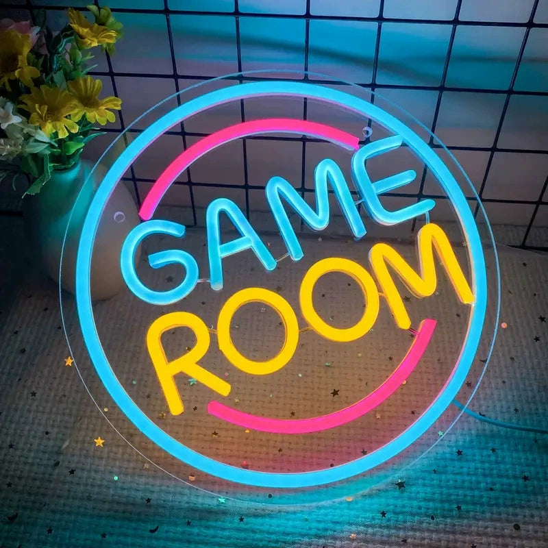 GAME ROOM Round Circle Tricolor Neon Sign 300x300mm