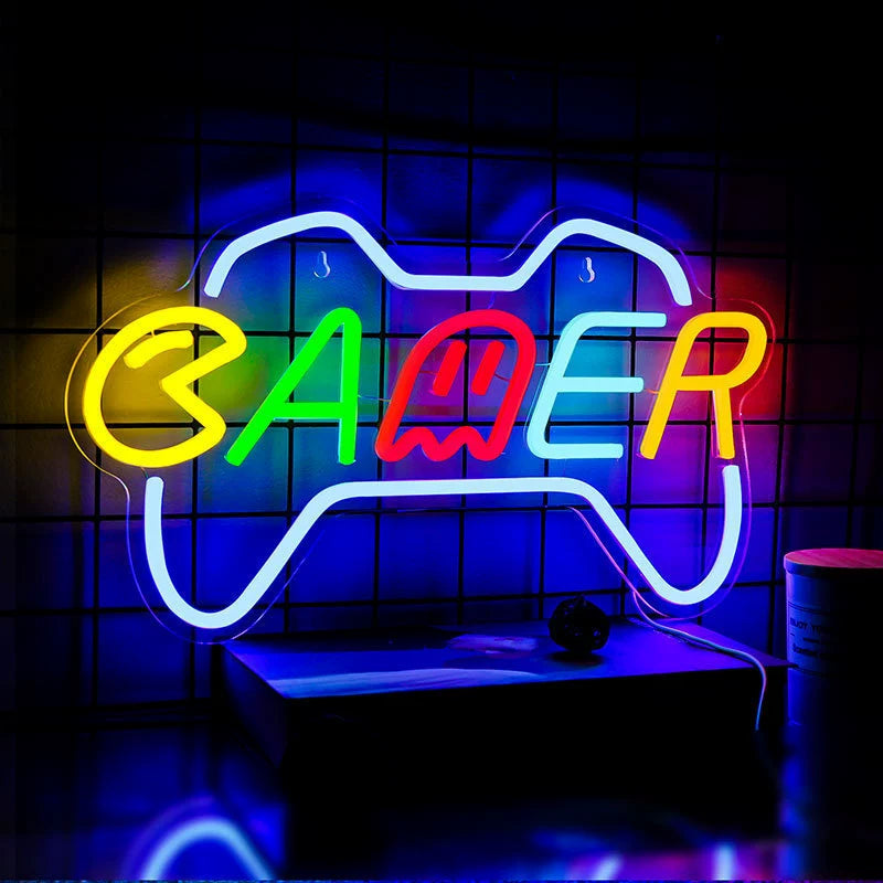 GAMER Rainbow Controller Shaped Multicolor Neon Sign 400x230mm