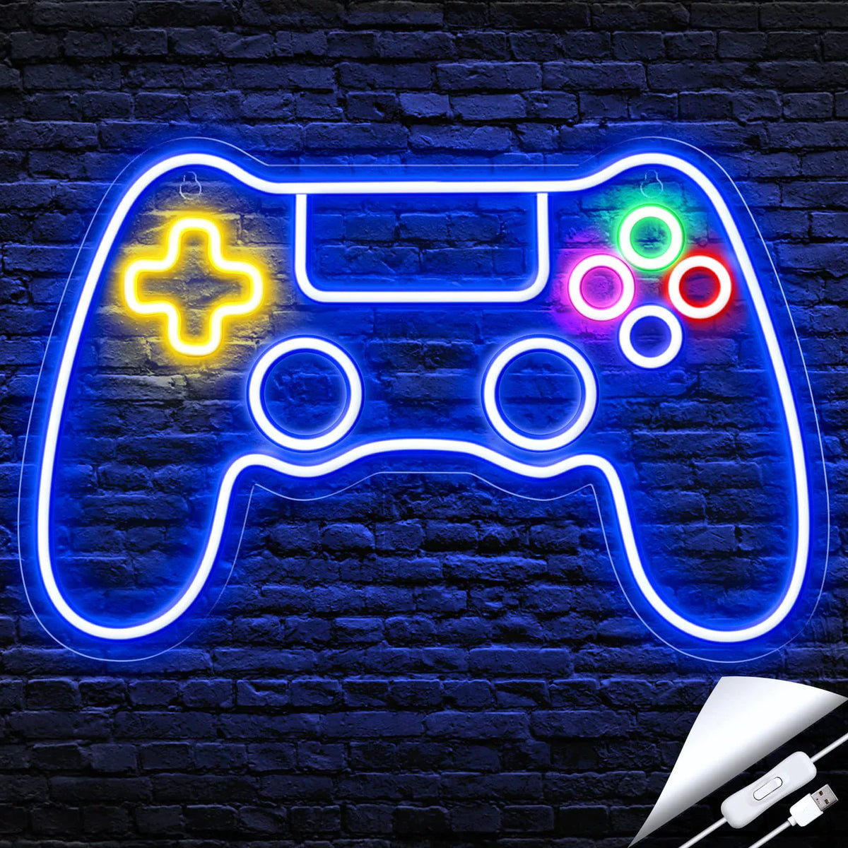 PS-Style Controller with Yellow D-Pad Multicolor Neon Sign 410x270mm