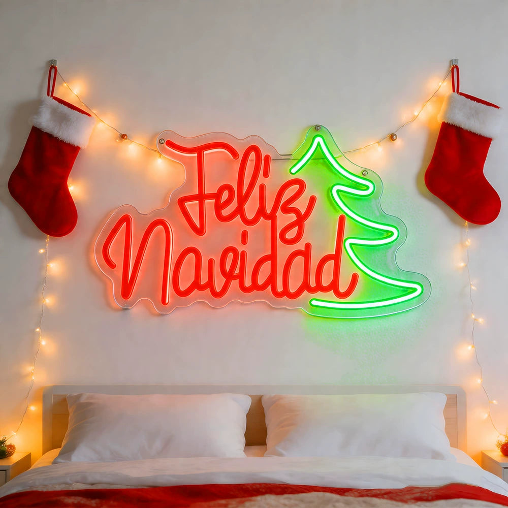 Feliz Navidad Tree Dual Color Neon Sign 400x320mm
