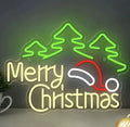 Merry Christmas Triple Tree Santa Hat Tricolor Neon Sign 400x300mm
