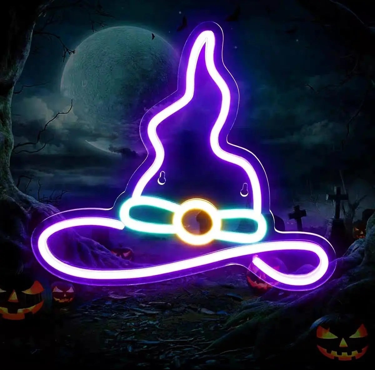 Witch Hat Tricolor Neon Sign 340x300mm