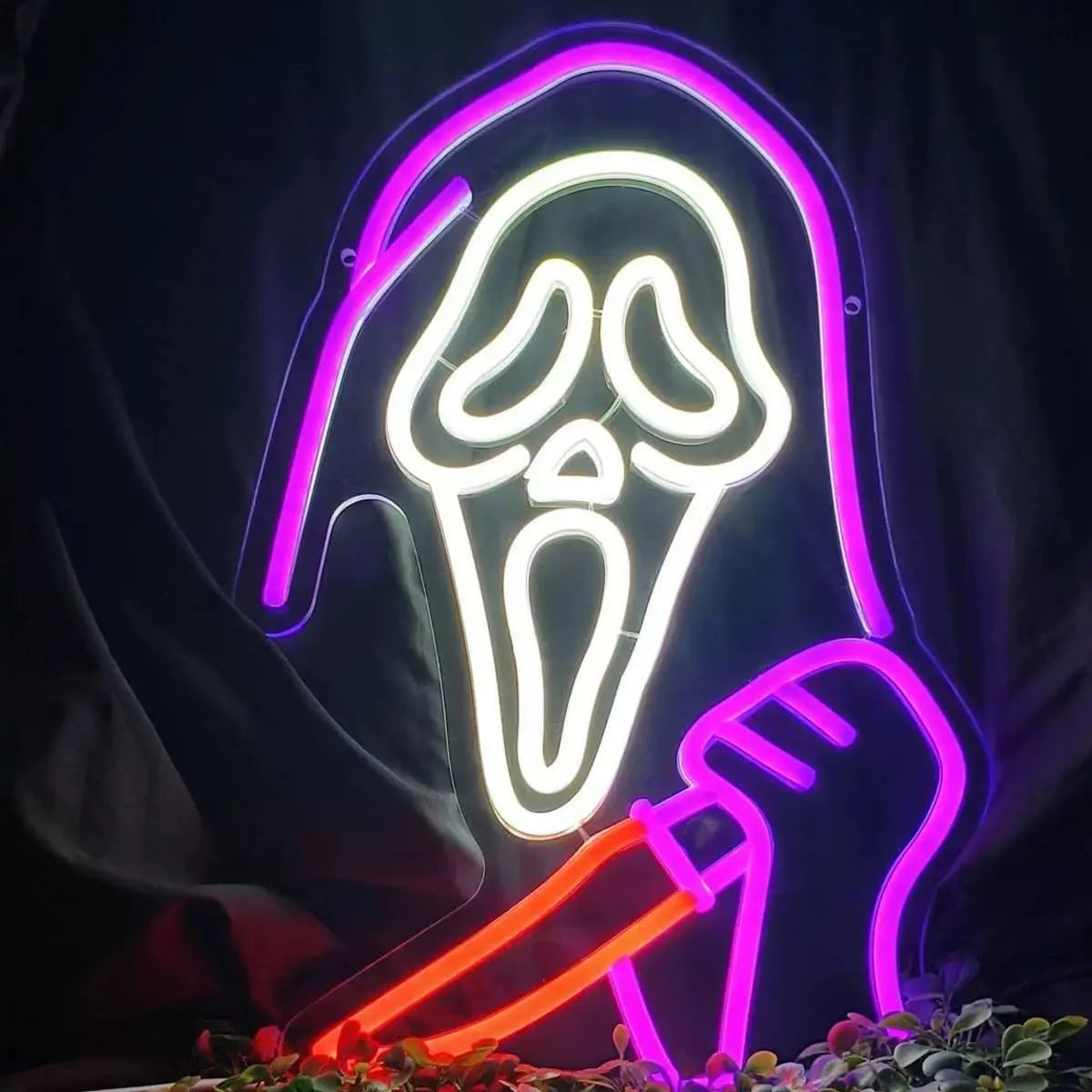 Scream Ghost Face with Knife Tricolor Neon Sign 380x250mm