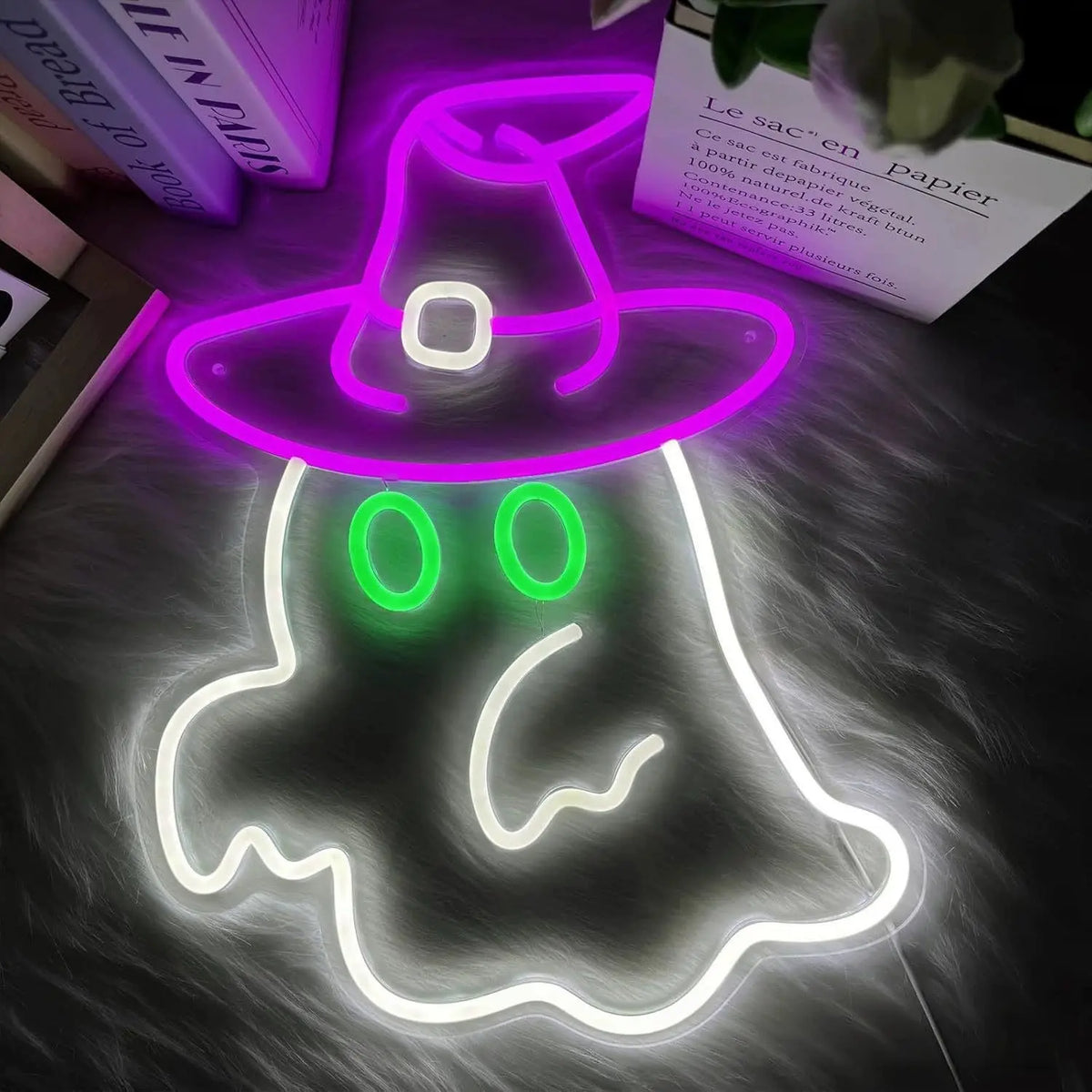Witch Ghost with Hat Tricolor Neon Sign 420x322mm