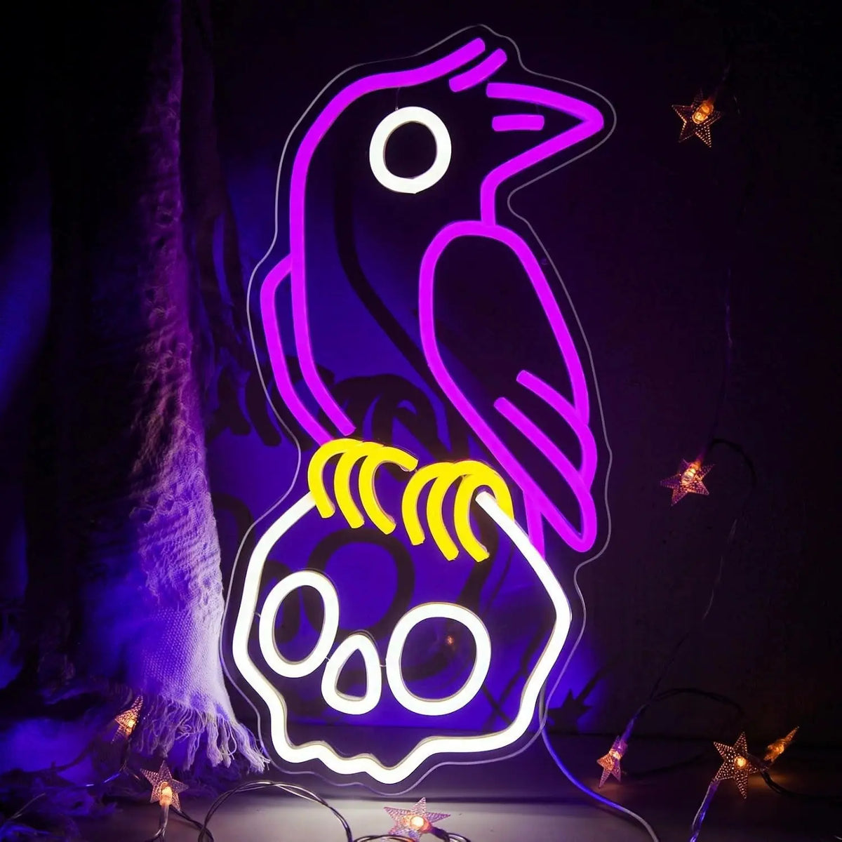 Raven on Skull Tricolor Neon Sign 430x220mm