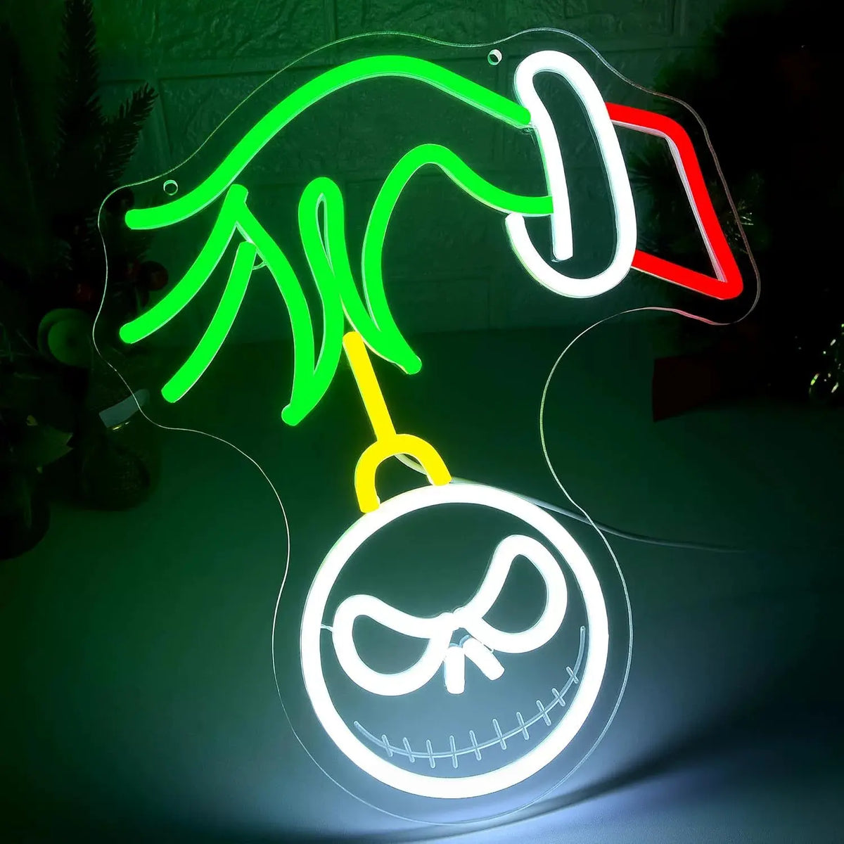 Grinch Hand with Jack Skellington Ornament Multicolor Neon Sign 350x300mm