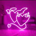 Angel Devil Heart Hot Pink Neon Sign 345x320mm