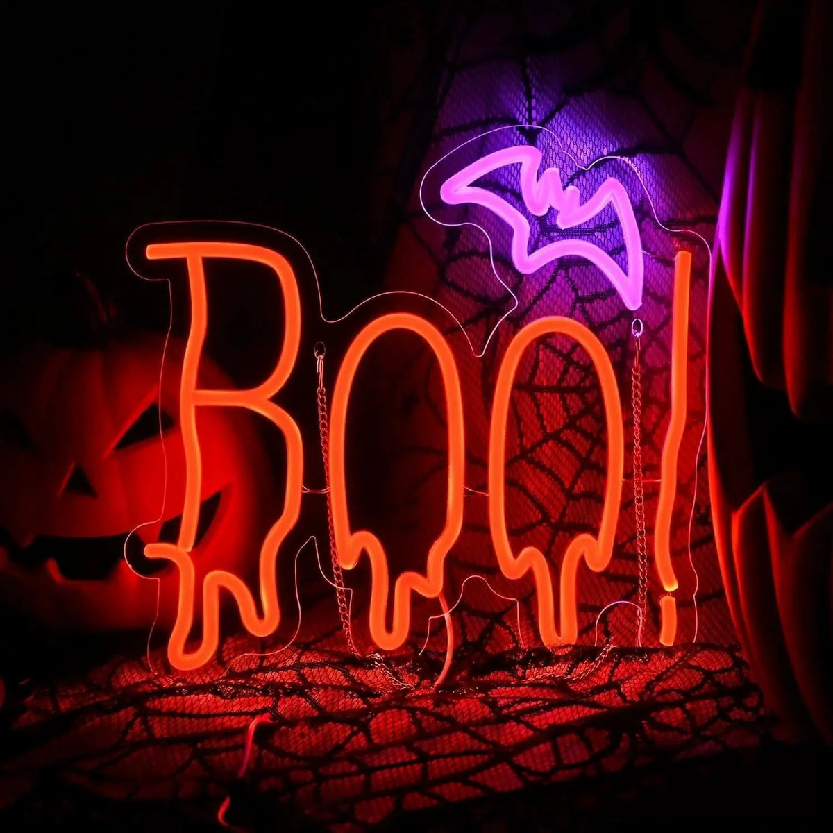 BOO! with Bat Dual Color Neon Sign 330x320mm