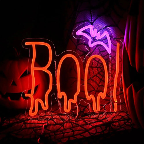 BOO! with Bat Dual Color Neon Sign 330x320mm