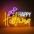 Happy Halloween with Bat Tricolor Neon Sign 400x290mm