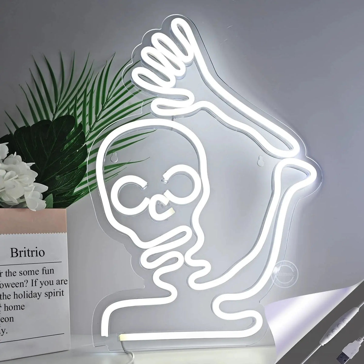 Ghost Skull White Neon Sign 400x290mm