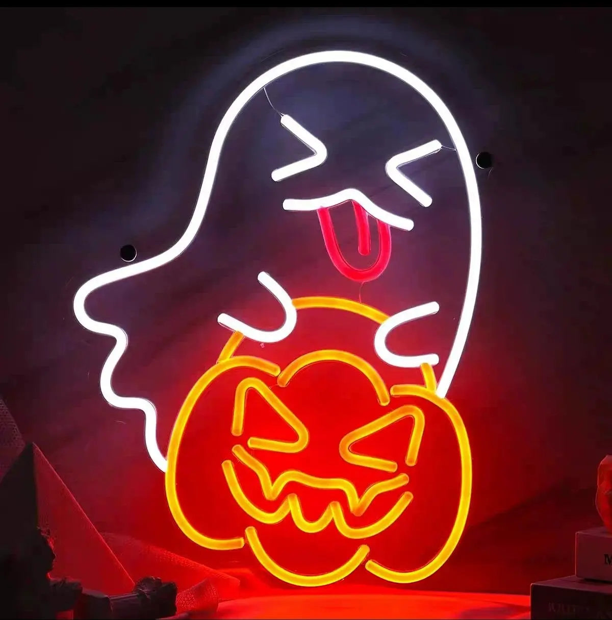 Ghost and Pumpkin Tricolor Neon Sign 420x320mm