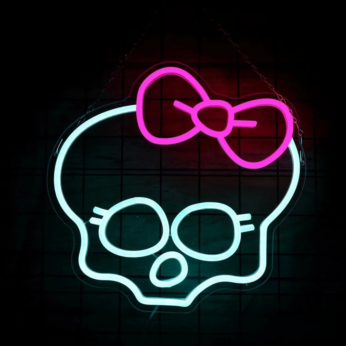 Skull with Bow Dual Color Neon Sign 330x332mm